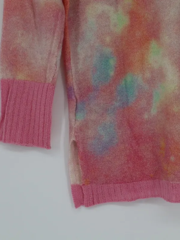Brodie Cashmere 100% Cashmere Sweater S Pink Tie Dye V Neck NWT Whimsical - Image 15