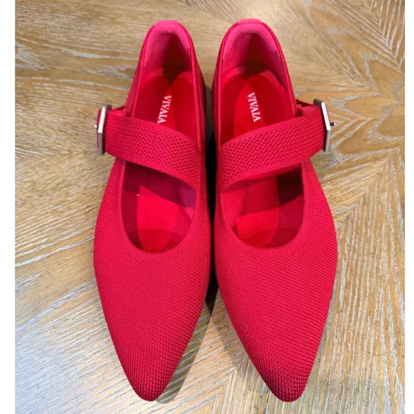 Vivaia NEW Maria Pointed Toe‎ Mary Jane Flats Red Size 41 US 9.5 - Image 2