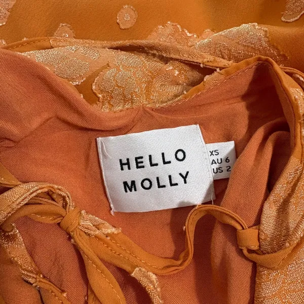 Hello Molly Drinks On Me Midi Dress‎ Orange Floral Jacquard Cowl Neck Size XS - Image 6