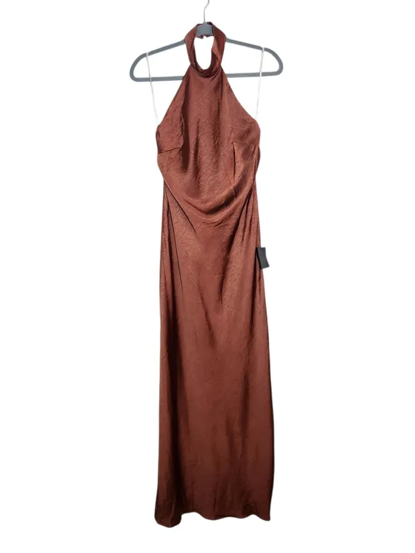 Lulus Brown Satin Halter Maxi Dress Size Small NWT Wedding Guest Dress - Image 3
