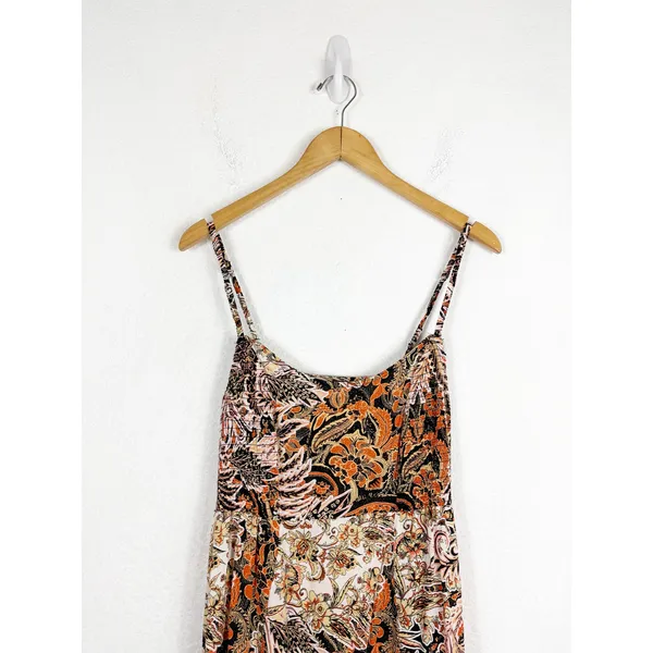 Free People Forever Yours Smocked Slip Maxi Dress Small Brown Black Floral Boho - Image 5