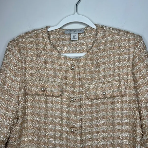 Rachel Zoe Tan Gold Tweed Blazer Jacket Size Large - Image 3