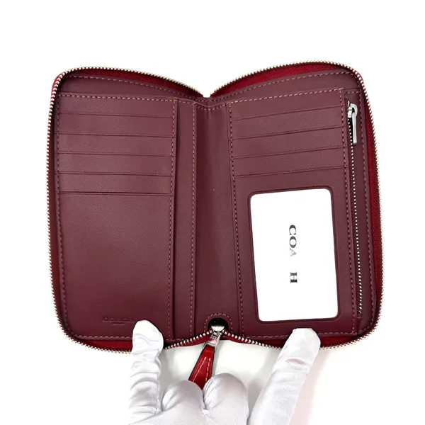 Coach Medium Id Zip Wallet Signature Canvas Wild Strawberry Khaki Red CH529 - Image 4