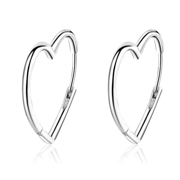 NEW Heart‎ Hoop Earrings, Rhodium Plated 925 Silver - Image 2
