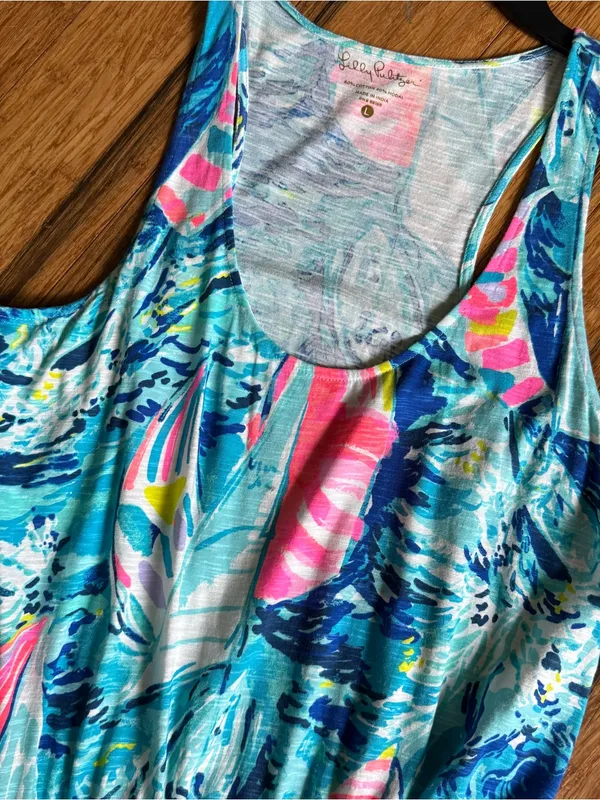 Lilly Pulitzer Tideline Tank Dress "Hey Bay Bay" sailboat print smocked waist - Image 4