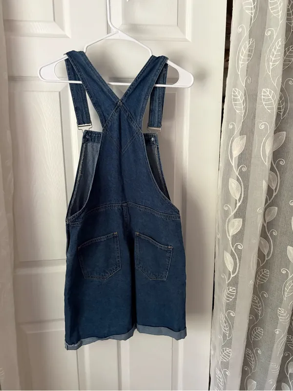 New NWT Cider Classic dark washed Denim Overall Shorts Women Jeans size M - Image 9