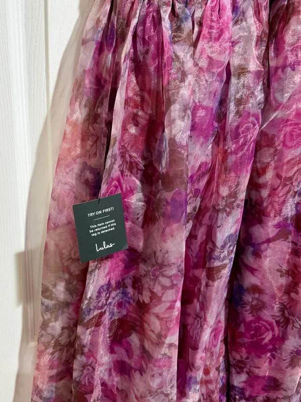 Lulu's Fuchsia Floral Chiffon Maxi Skirt with Deep V - Image 4