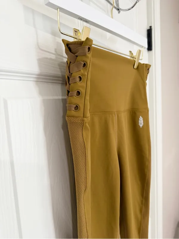 Free People FP Movement Lace Up High Rise Leggings Mustard Yoga Small Pants - Image 2
