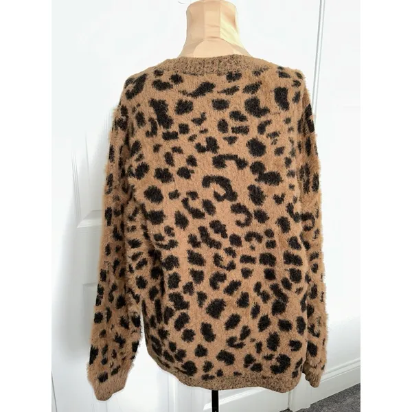 LUCCA Long Sleeve Crew Neck Brushed Knit Animal Print Sweater Size L - Image 3