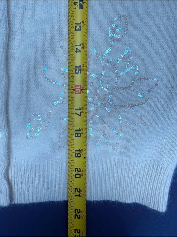 Janeville Sequin Embellished Lambswool Cardigan - Cream - Image 8
