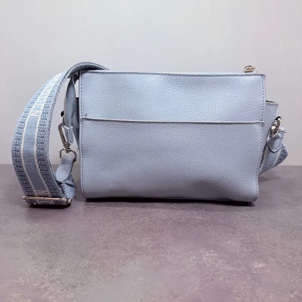 Steve Madden Blexi Crossbody Bag Powder Blue Logo Webbing Strap Medium - Image 3