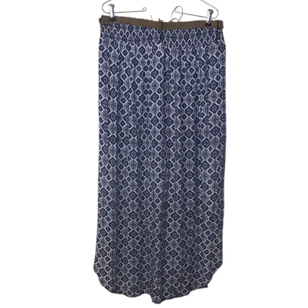 Faded Glory Blue Patterned Women's Maxi Skirt Twisted Faux Leather Belt Flap - Image 6