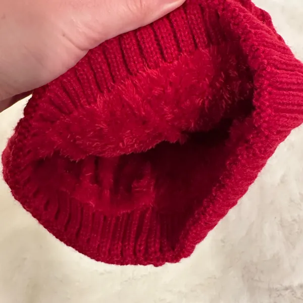 Detroit Redwings glitter logo Red Pom-Pom Knit Beanie hat! - Image 3