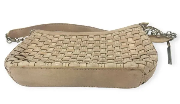Elliot Luca Anthroplogie Woven Leather Beige Purse Shoulder Bag Small Chain - Image 3