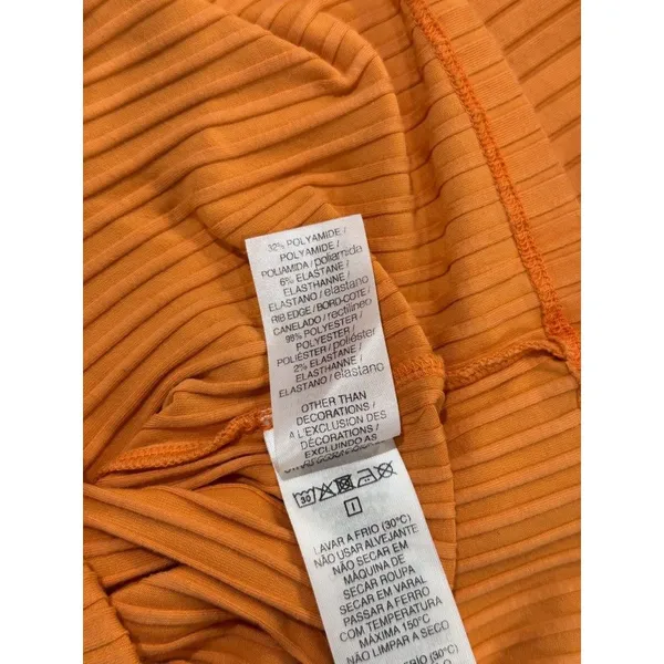 Lacoste Womens Shirt Orange Crew Neck Fantasy Knit Ribbed Slim Fit 34 US Small - Image 9