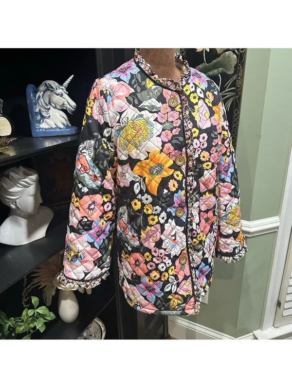 Sunday Up Floral Print Fleece‑Lined Quilted Jacket – Size Small (Oversized Fit) - Image 6