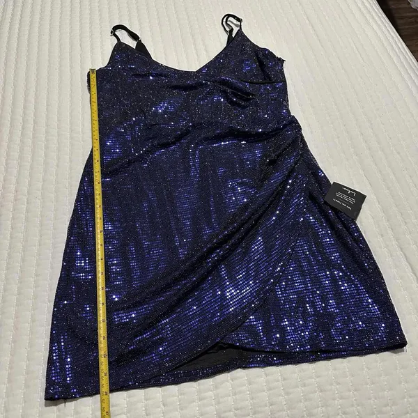 Lulus Women’s Shiny Purplish Blue Party Dress Sz XL Gathered Side - Image 2