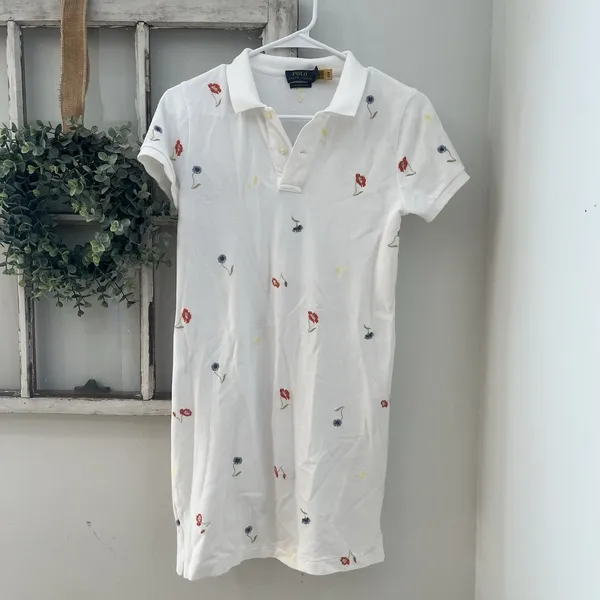 Polo Ralph Lauren Womens Polo Dress White‎ XS Mesh Mini Flower Embroidered $148 - Image 2
