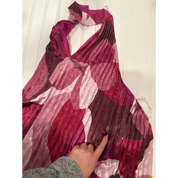 NWT Lulus Prime Poise Pink Multi Abstract Satin Halter Maxi Dress Open Back XXS - Image 6