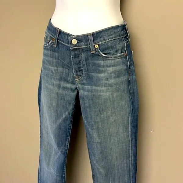7 for all of Mankind Distressed and Frayed Boycut Button Fly Jeans- Size 27 - Image 4