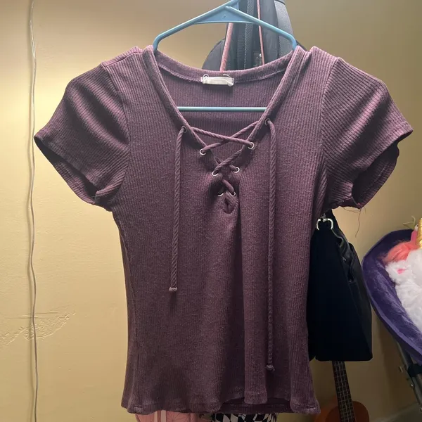Full Tilt Deep purple/burgundy adjustable lace up shirt ribbed and waist-cinched style No flaws Never wear - Image 2