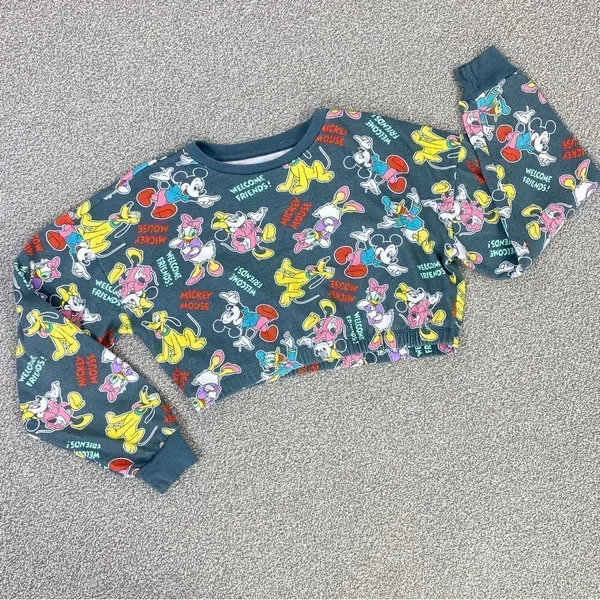 Disney‎ Mickey Mouse And Friends Crop Sweatshirt Gray Multi Medium - Image 12