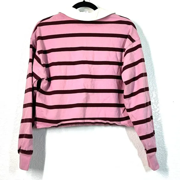 Champion Shirt XS Long Sleeve Rugby Top Cropped Pink Polo Preppy Academia - Image 3