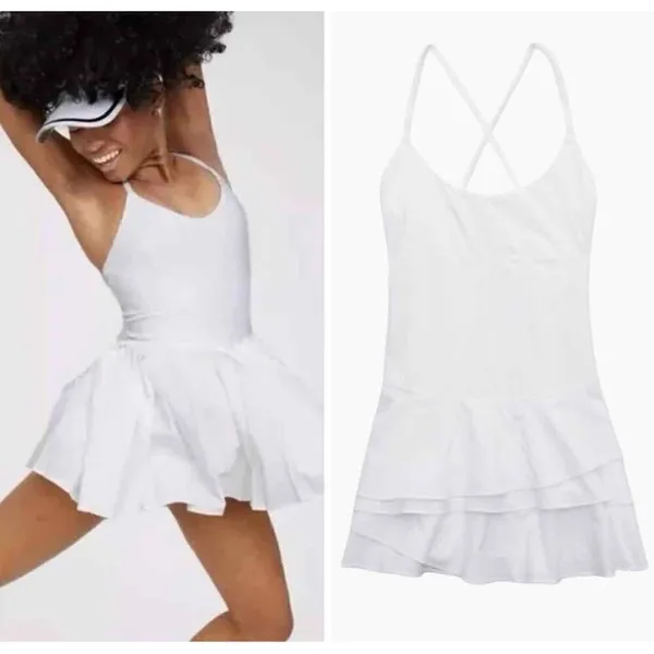NEW OFFLINE BY AERIE Tennis Dress White Sleeveless Ruffle Hem LARGE Soft Support - Image 2