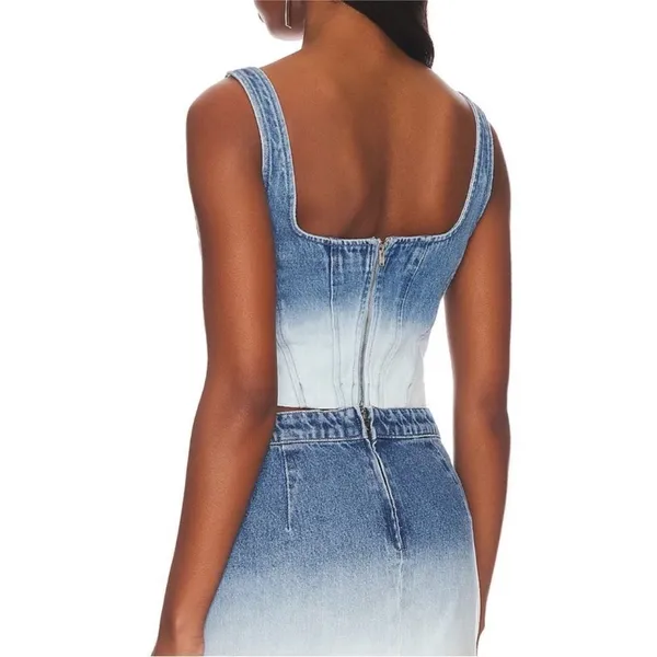 Amanda Uprichard‎ Raisa Top in Ioania Denim Buckle Crop Top Sz Lg - Image 3