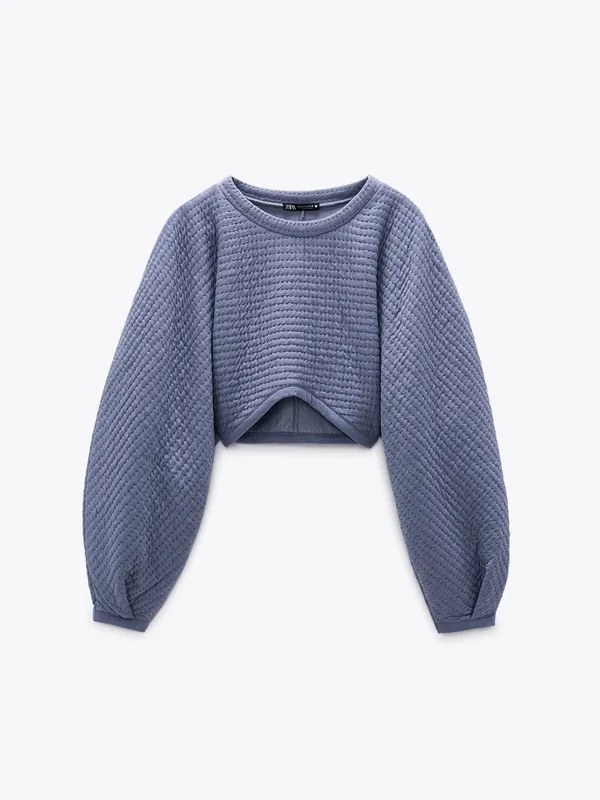 Zara Quilted Cropped Sweatshirt Size Medium - Image 2