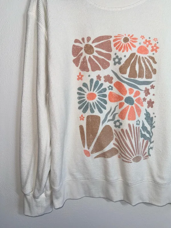 Maurices Corded Multi Floral Sweatshirt White Pullover Crew Neck - Image 4