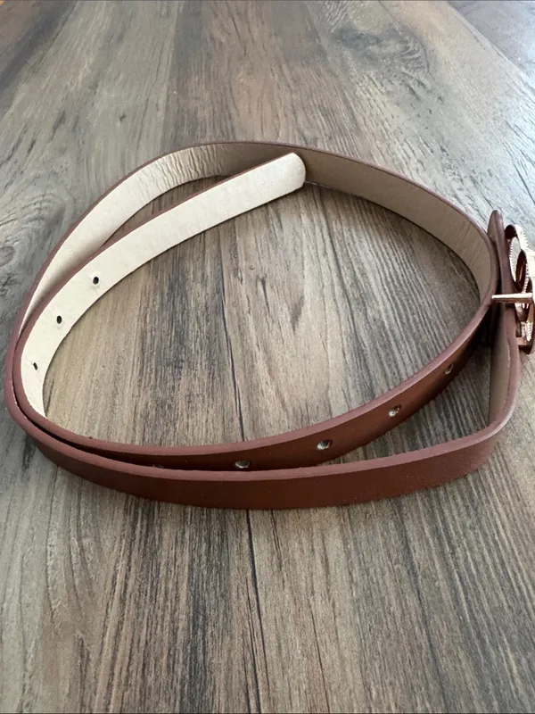 Brown Women's Belt with Triple Ring Gold Buckle - Image 2