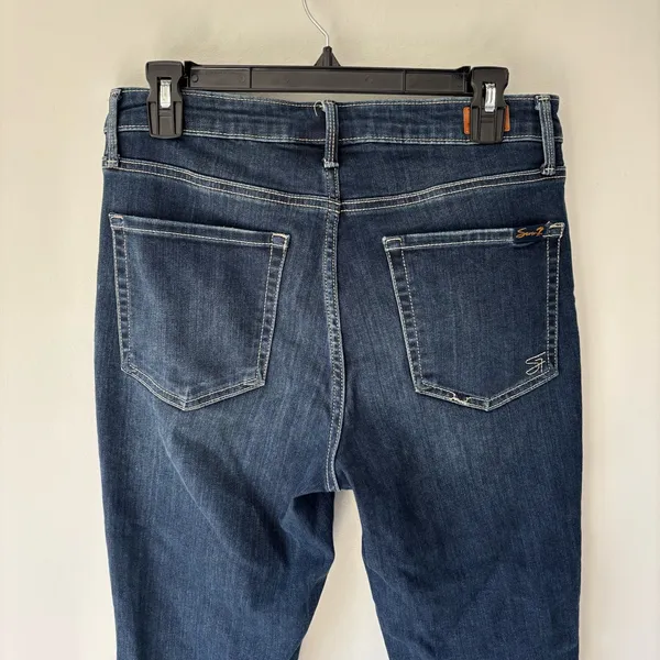 Seven7 High-Rise Raw Hem Cropped Fashion Jeans Dark Wash Denim Straight Leg - Image 6
