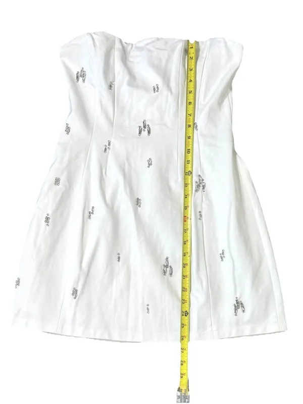 Angel Biba Astrid Mini Dress White Strapless Rhinestone Beaded NWT XL - Image 5