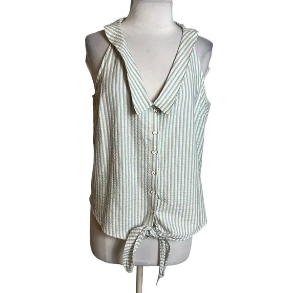 Anthropologie pilcro striped button down‎ tie front blouse top Sz S - Image 3