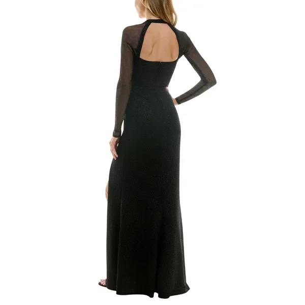 NWT City Studios Juniors Square-Neck Side-Slit Long Sleeve Gown Dress Black 5/6 - Image 2