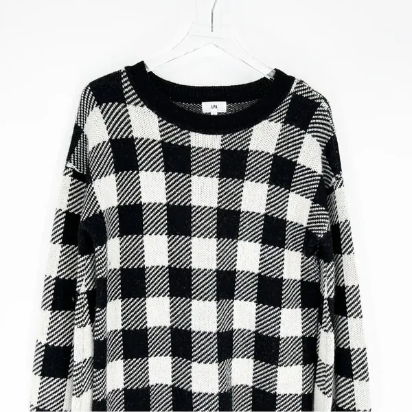 LPA Buffalo Plaid Crewneck Wool Blend Sweater Dress‎ Women's Size S Cabin Core - Image 5