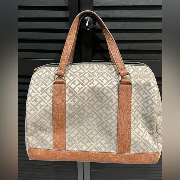 Tommy Hilfiger Beige and Brown Monogram‎ Bag - Image 5