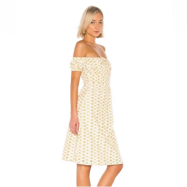 LPA Revolve Yellow and White Off Shoulder Women’s Sun midi Dress Size Large - Image 2