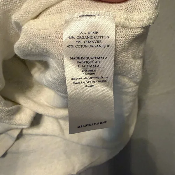 Faherty Hemp Cotton Henley Top Shirt Cream 3/4 Sleeve Women Size S - Image 5