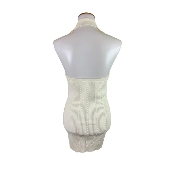 Reformation Tinsley Cable Knit Halter Sweater Dress Ivory Coastal Chic Medium - Image 3