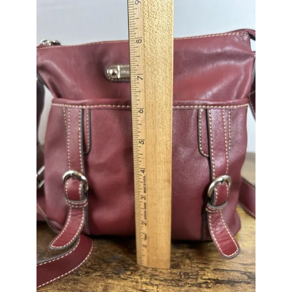 Franco Sarto Burgundy Shoulder Bag Faux Leather Zip Purse Adjustable Strap - Image 9