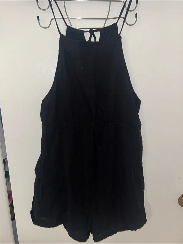 Black Patterned High Neck Cotton Romper XS - Image 3