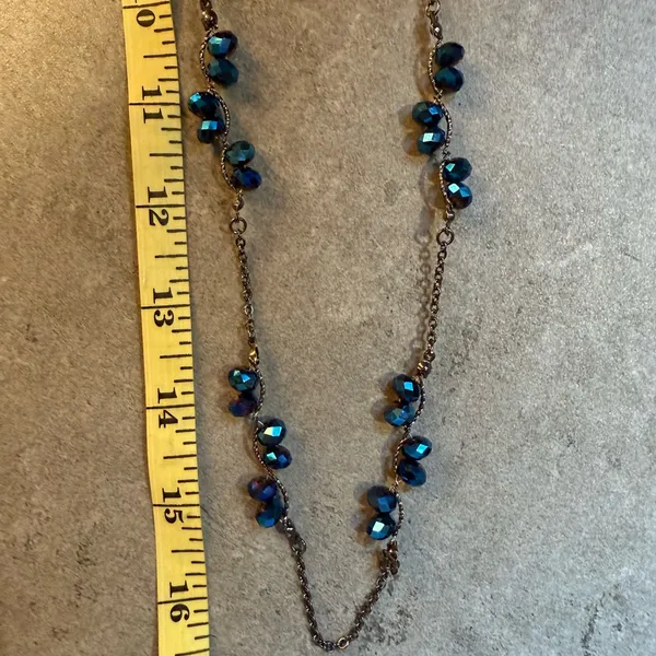 Necklace Blue single strand Lariat Faceted Iridescent glass Crystal beads - Image 5