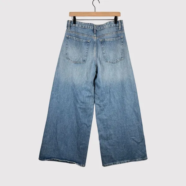 ZARA Women Jeans Blue Denim Cropped High Rise Baggy Wide Leg Medium Wash Size 6 - Image 3