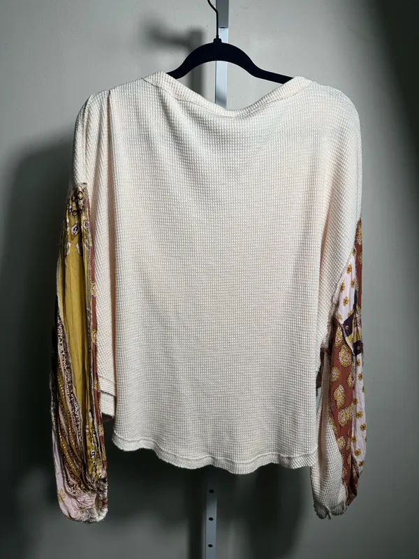 242. We The Free Free People Cream Thermal Boho Mixed Print Sleeve Top - Image 7