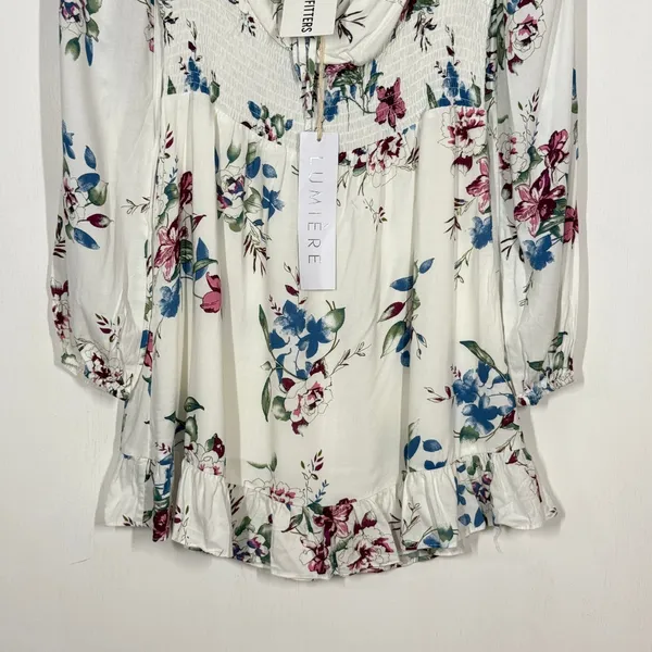 Urban Outfitters Lumiere Mini Dress S White Floral Cottagecore Milkmaid Coquette - Image 4