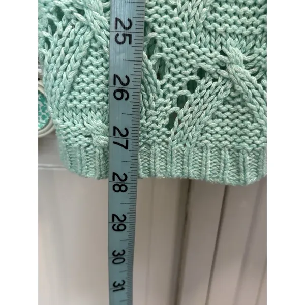 Charming Charlie Open Knit Sweater Scoop Neck Long Sleeve Size M‎ Green - Image 3