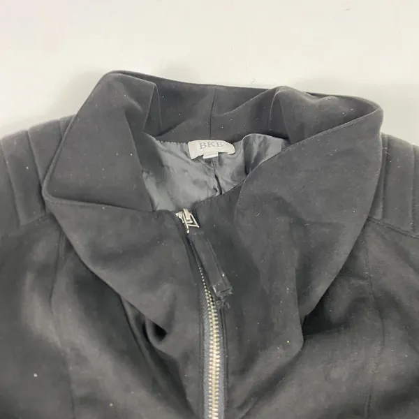 BKE Jacket Womens Small Black Faux Suede‎ Moto Quilted Shoulder Zip Biker - Image 10