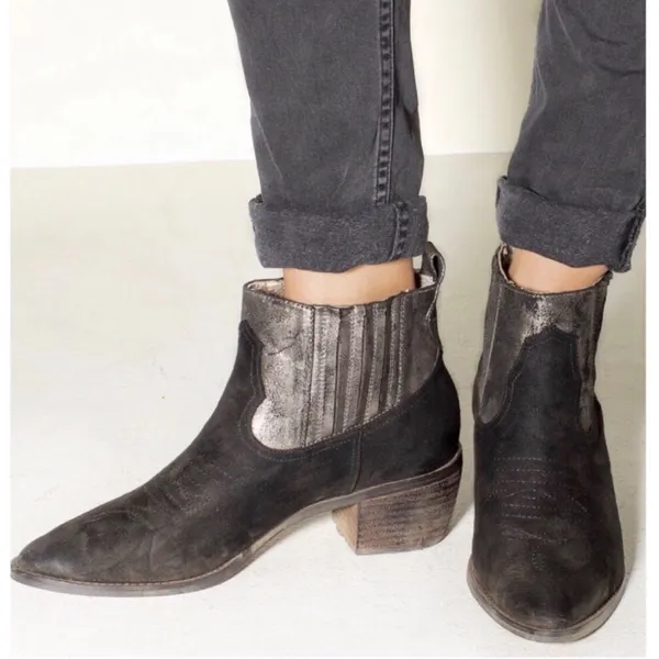 Band of‎ Gypsies Women's Borderline Micro Western Booties Black Pewter 6 $125 - Image 4